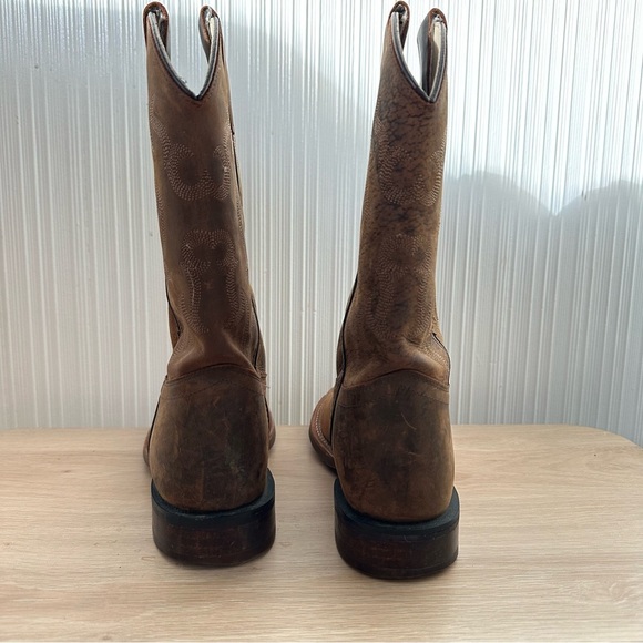 Leather Cowboy Western Boots/Square Toe/ Shaft Stitching/Square Heel - Picture 7 of 9